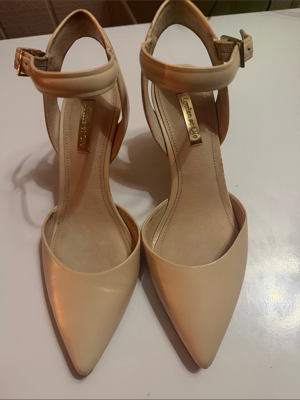 Louise et Cie Cream Pointed Ankle-Strap Pumps
